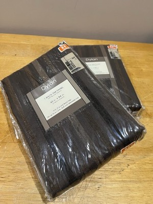 Vtg Kensington Chocolate Brown Striped Curtain Panels 45x84'' Embroidered