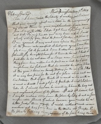 1824 Manuscript Letter ALS Farm Rental Tenant Hay Fencing West Springfield MA