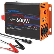 600W Pure Sine Wave Inverter, Car Power Inverter 12V to 110V, DC to AC 12V-600W