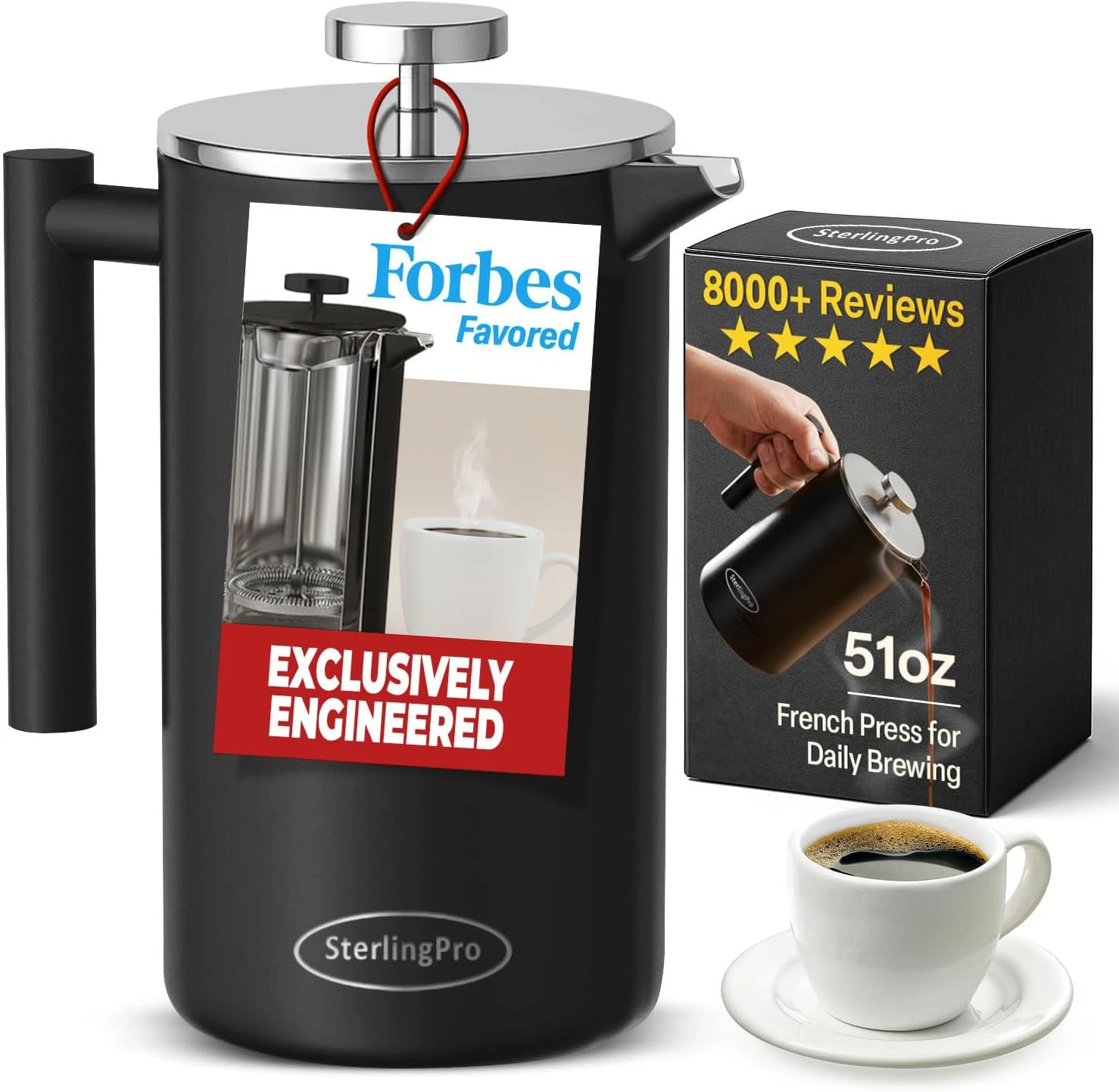 Large Stainless Steel French Press 1.5L - Insulated, Easy to Clean, Durable