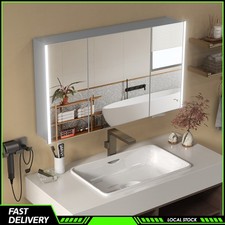 Large LED Lighted Medicine Cabinet w/ Mirror 3 Doors Medicine Cabinet Bathroom/