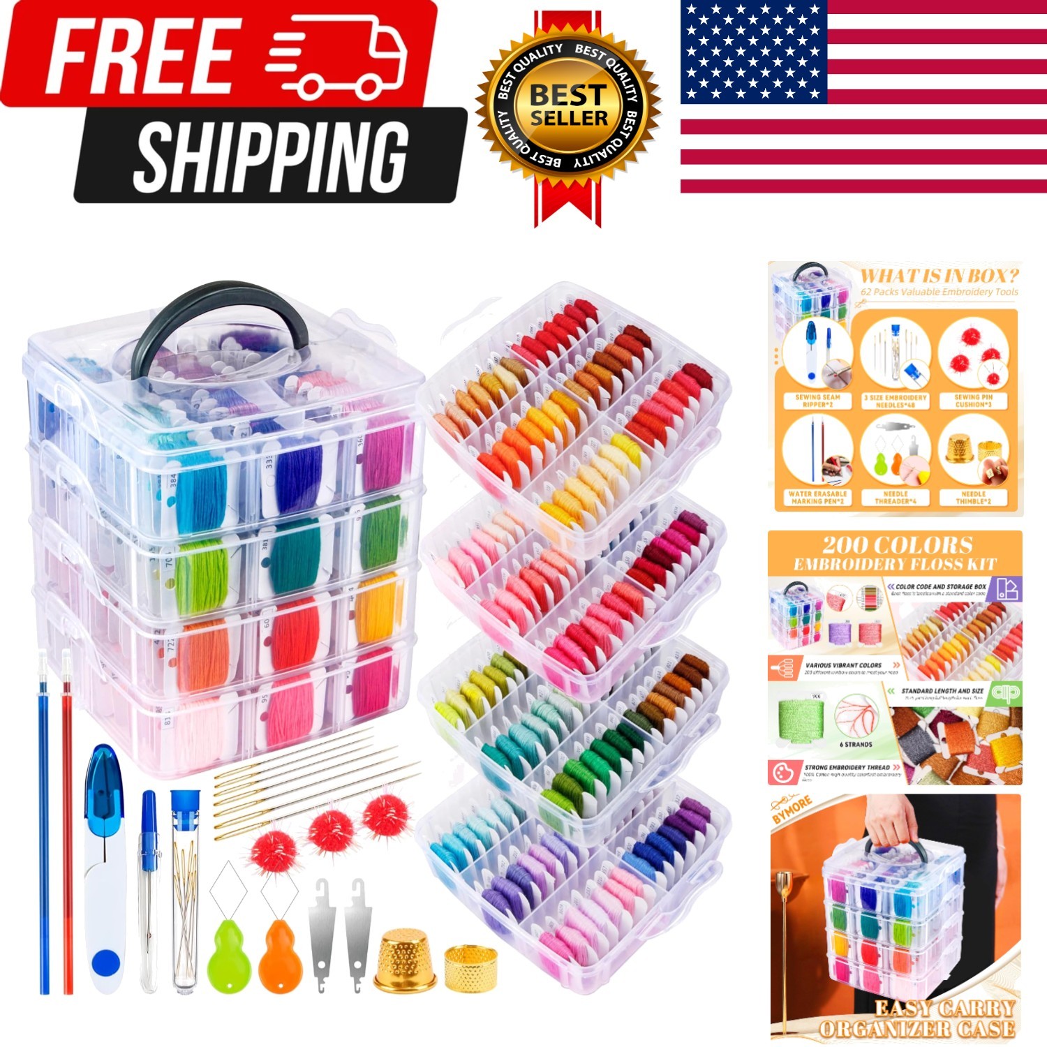 Thread Floss Kit Including 200 Colors 8 M/pcs Cross Stitc...
