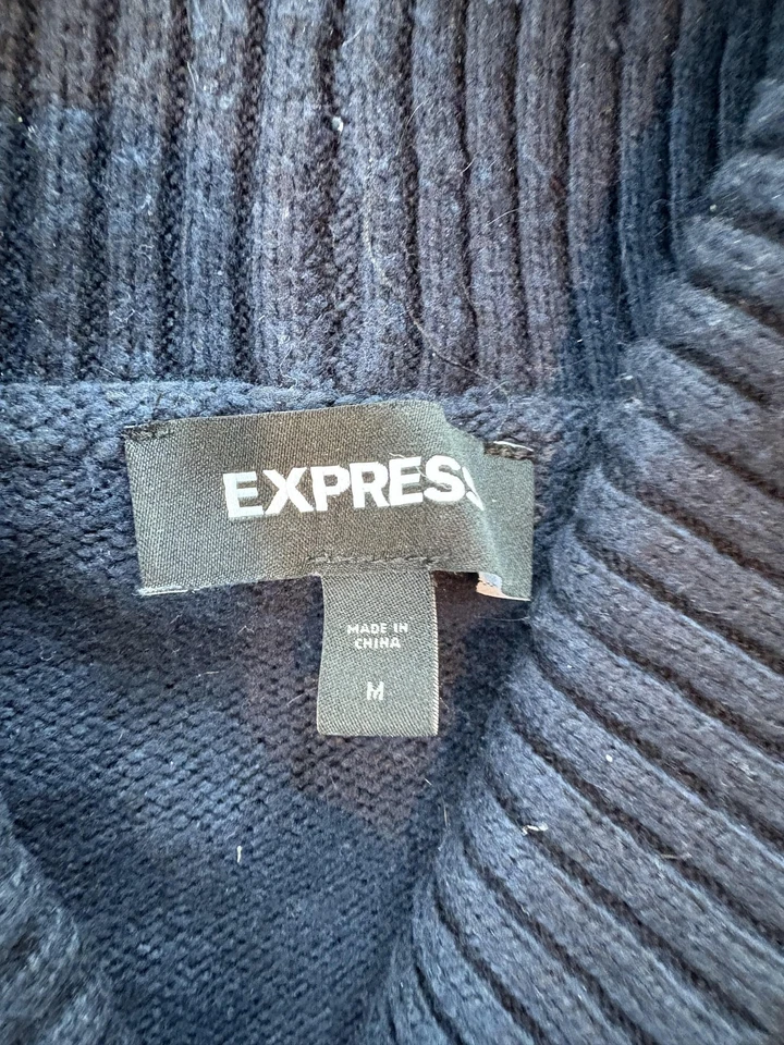 Express Sweater Mens Medium Navy Shawl Collar Cardigan Double Breasted Ribbed - Image 2 of 4