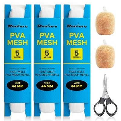 Realure 3 Pcs 5M Fishing PVA Mesh Refill 25/37/44mm Wide PVA Mesh Carp Fishin...