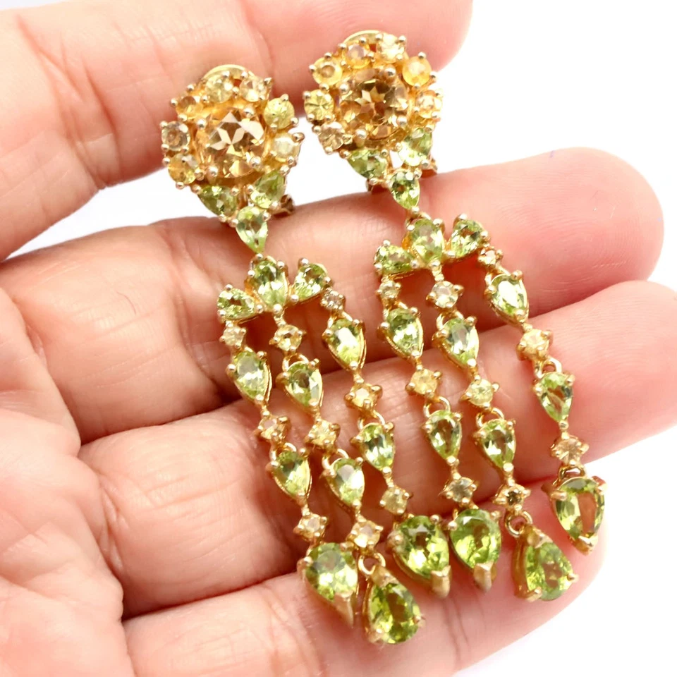 925 Silber 7 Mm Goldener Gelber Citrin, Grüner Peridot & Gelber Saphir Ohrringe - Bild 2 von 4