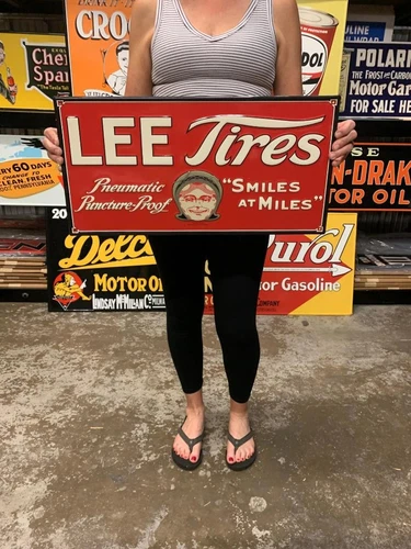 Antique Vintage Old Style Sign Lee Tires Made USA