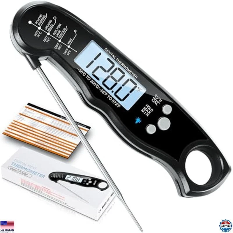 Instant Read Waterproof Digital Meat Thermometer for Cooking, Grilling & BBQ