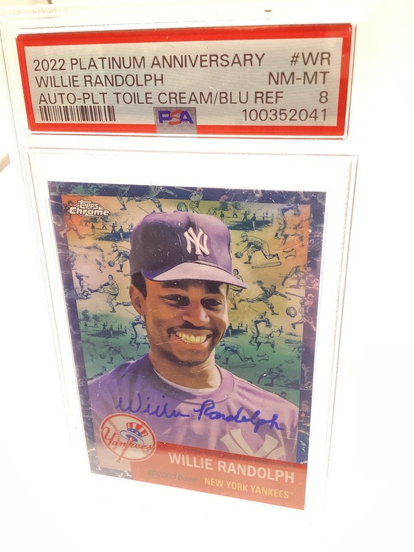 Willie Randolph 2022 Topps Platinum Chrome Toile Cream Blue Auto /99 PSA 8