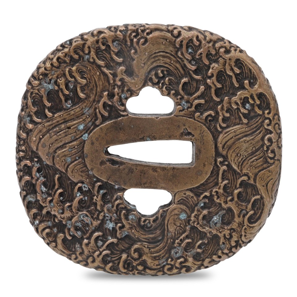 Sword Guard Tsuba Brass Wave pattern, Inscription, Ippōsaku, Minoe | eBay