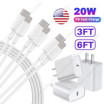  20W USB-C Power Adapter Block For iPhone 14 13 12 11 XR 8 PD Fast Charger Cord