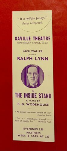 VINTAGE C1930 BOOKMARK ADVERTISING-SAVILLE THEATRE WC2 FARCE-STARING RALPH LYNN- - Picture 1 of 3