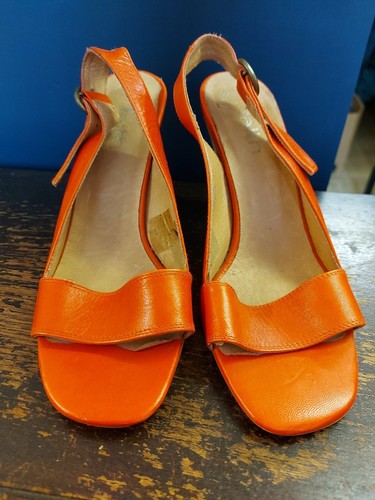 Coral Colour 9cm Heeled Leather Sandals by Faith, Size 3 - Picture 9 of 10