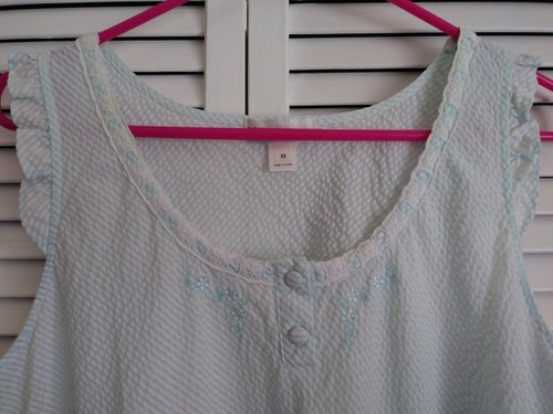 Ladies Nighty, M, Sleeveless, Knee Length, Aqua & White Striped Seersucker - Bild 2 von 9