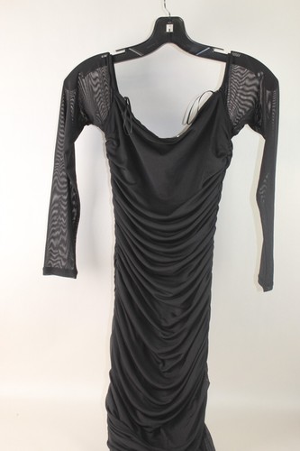 AFRM Women's Black Ruched Midi Dress Sheer Long Sleeve-MED - Picture 4 of 4