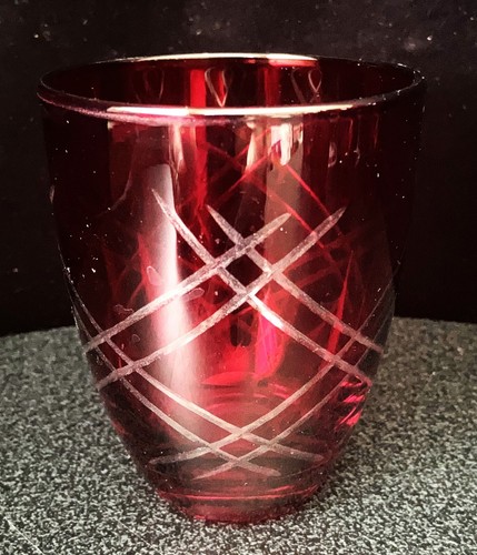 For Ginger Pier 1 One Imports Diamond Etched Red Lowball Tumbler 4 1/8"