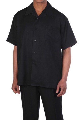 New Men's 2pc Walking Suit Short Sleeve Casual Shirt & Pants Set Solid #2954  - Picture 10 of 17