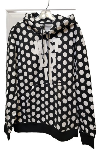 Sudadera con capucha Nike JDI Just Do It con lunares estampado por todas partes blanca negra para hombre mediana