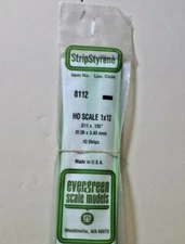 HO Scale 1 x 12 Styrene Strips Pack of 10 Evergreen Scale Models Plastic 8112