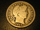 1913-P 90% Silver Barber Dime Good+     ^^^^^