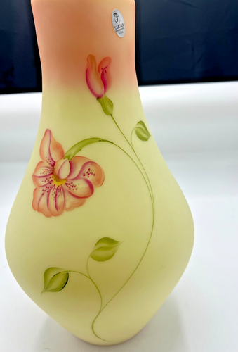 Burmese Floral Breeze hand painted and signed 577/950 FENTON Vase 13”x7” - Picture 4 of 14