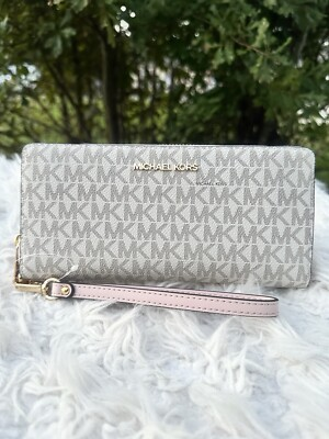 #ad Michael Kors Jet Set Large Continental Wallet Vanilla Powder blush Leather $65.00