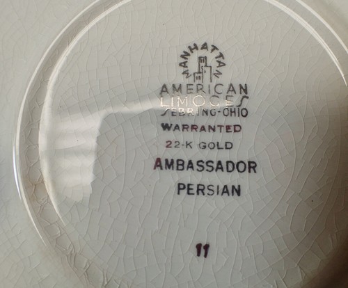 Antique American Limoges Ambassador Persian Large Round Platter 22 K Gold Decor - Picture 8 of 9