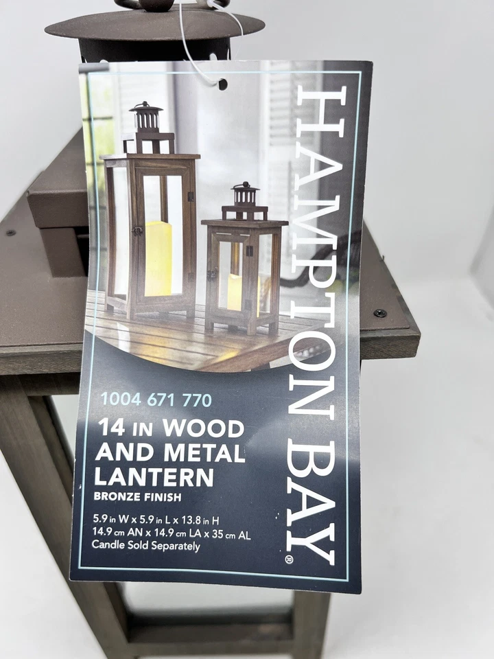Linterna decorativa Hampton Bay 14 pulgadas, madera/vidrio Foto 4 de 4