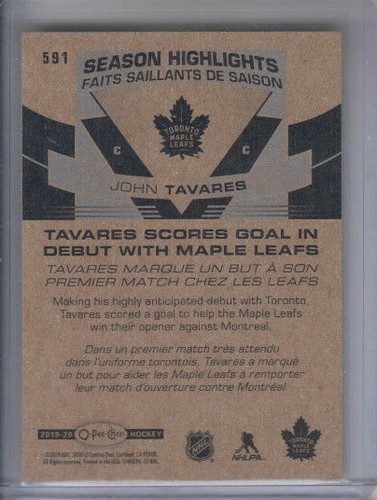 19/20 OPC Toronto Maple Leafs John Tavares Gold Border Season Highlights #591 - Picture 2 of 2