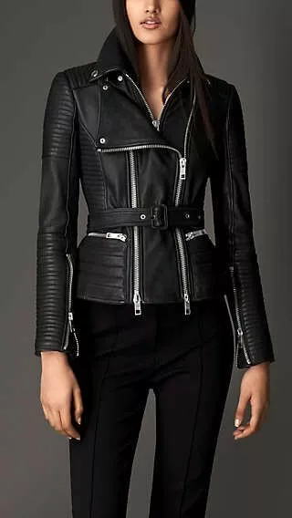 New Womens Designer Unique Stitching Black Italian Leather Jacket women sale