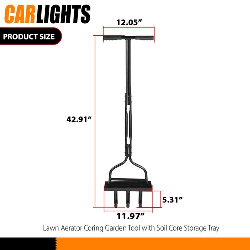 Lawn Aerator Coring Garden Tool w/ Soil Core Storage Tray Lawn Aerator tool 42" - Picture 3 of 12