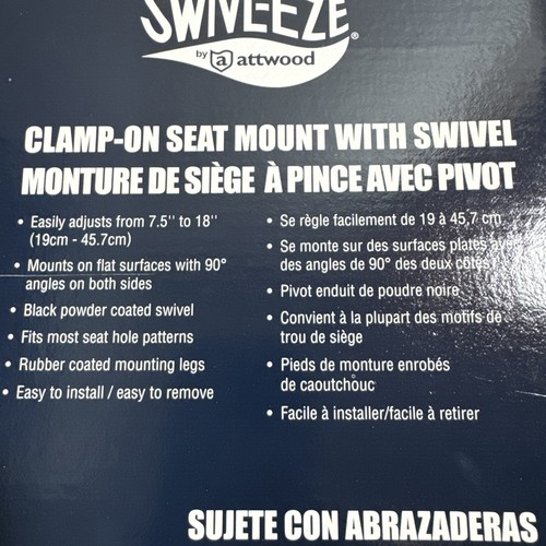Swivl-Eze by Attwood: Boat Seat Mount Clamp-On with Swivel Adjusts 7.5-18” Black - Picture 3 of 7