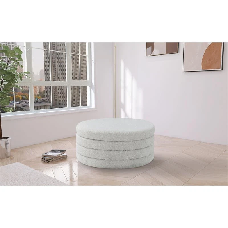Meridian Furniture Aphia Cream Boucle Fabric Ottoman Coffee Table