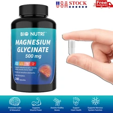 Magnesium Glycinate 500mg - 240 Capsules For Sleep, Stress Relief Support Bone