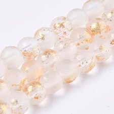 50 Gold Frosted Glass Beads Round 4mm BULK Spacers Jewelry Round Gold Flecked