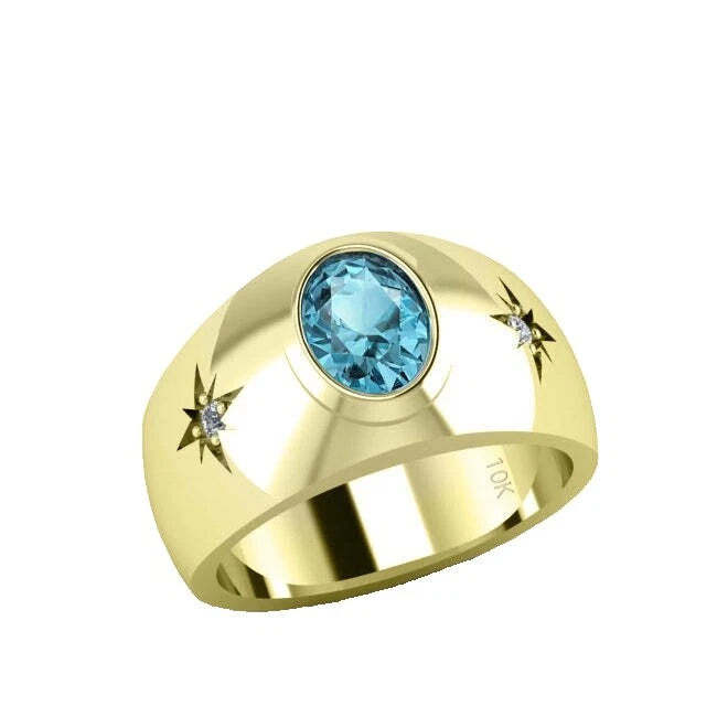 Banda de Topacio Anillos De Oro Amarillo para Hombre