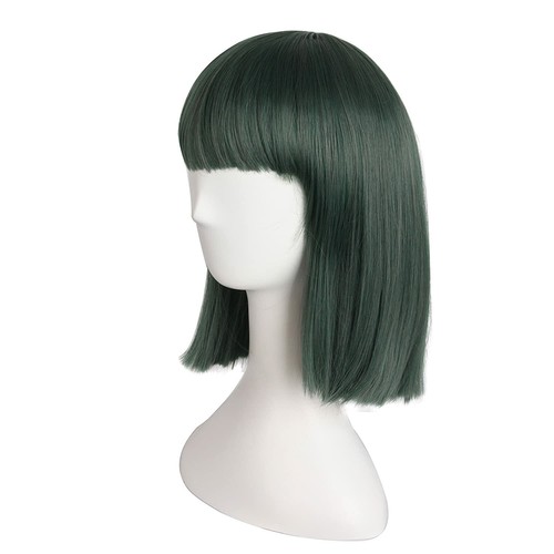 MapofBeauty Women's 12 Inch/30cm Short Straight Flat Bangs Bob Wig -Dark Green - Picture 4 of 5