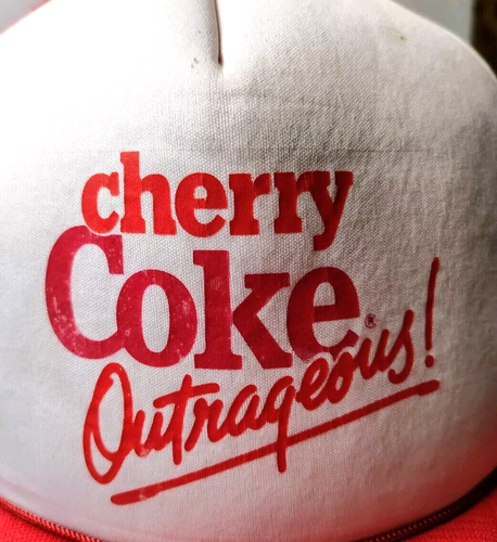 VINTAGE CHERRY COKE OUTRAGEOUS! HAT ADJUSTABLE SNAPBACK RED WHITE - Picture 7 of 10