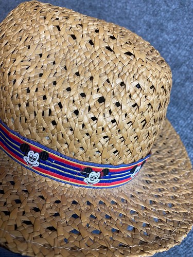 Vintage 1980s Hat Disney Character Fashions Woven Straw Sun Mickey Mouse Ribbon