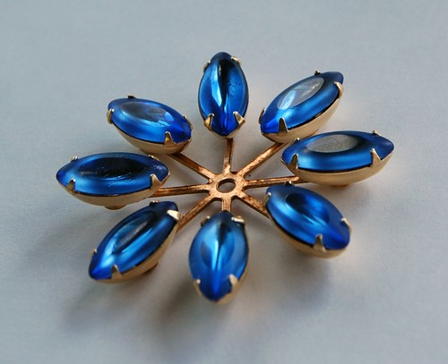 VINTAGE GLASS MARQUIS NAVETTE FLOWER SPOKE BRASS MANY COLORS AVAILABLE 44mm - Picture 11 of 14