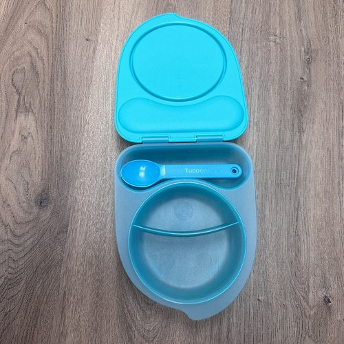 Tupperware Kids Baby Divided Bowl & Spoon EUC Blue & Aqua Travel Set - Bild 5 von 6