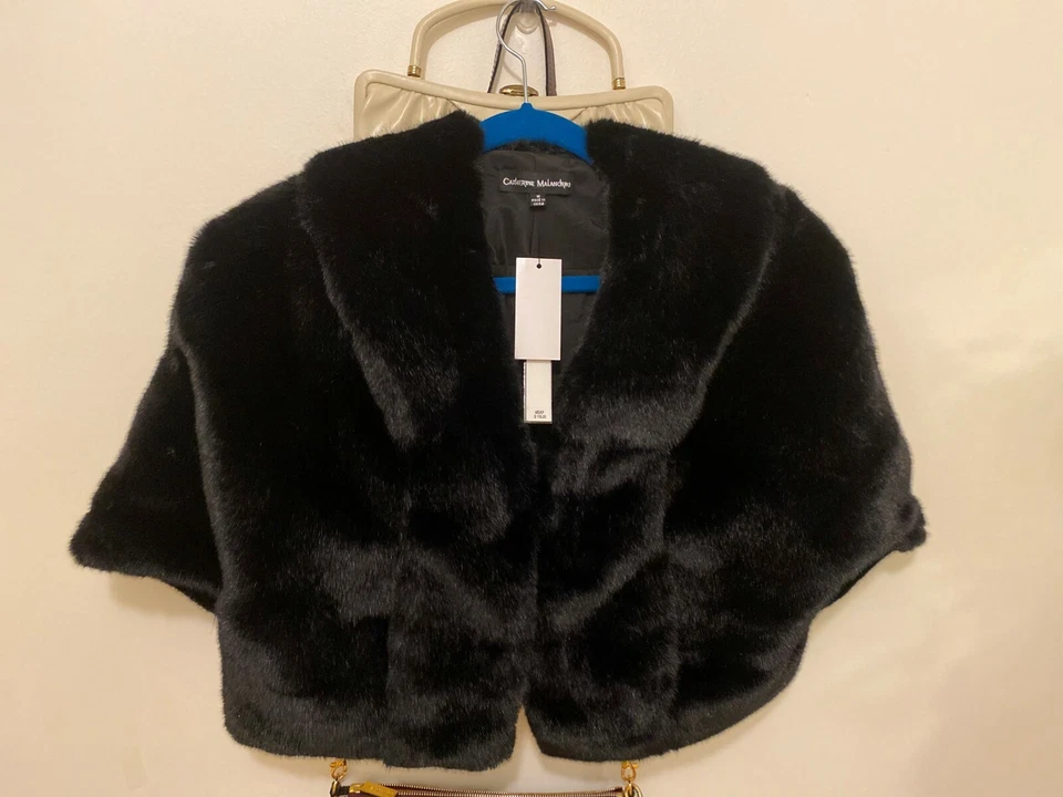 Catherine Malandrino Bolero Feminino Capelet Pele Sintética Cor Preta Tamanho M Novo com etiquetas - Imagem 2 de 4