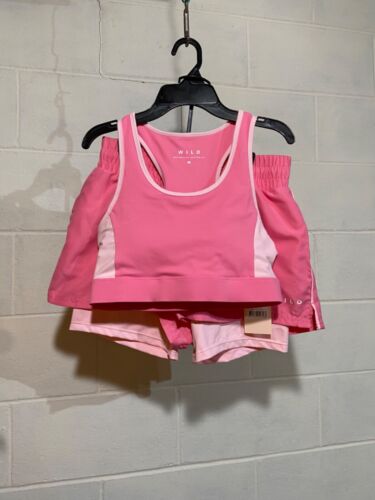 Wilo the Label Women Racerback Sport Bra/2 in 1 Short Set Pink Athletic Running