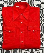 Western Vintage Pearl Snap Cowboy Rancher Button Down Red Shirt Large