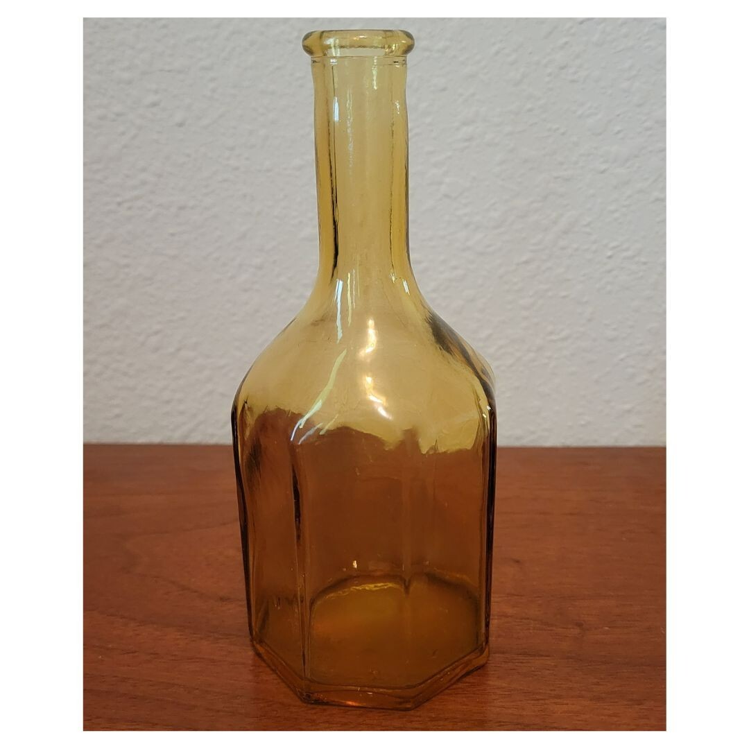 Miniature Yellow Amber Wheaton Bottle 8 Sided 5.5"