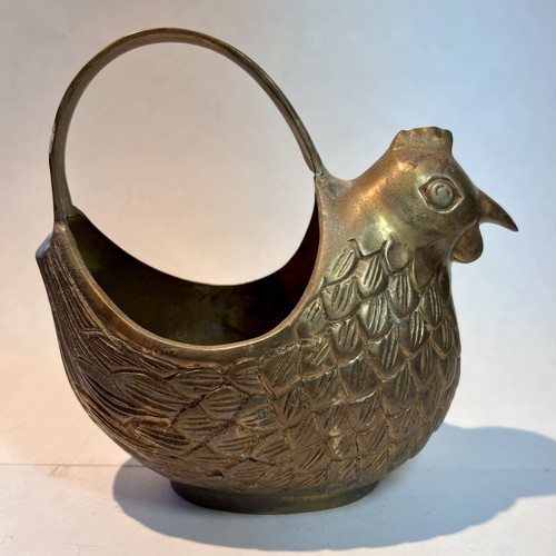 Vtg Solid Brass Hen Chicken Basket Plant Holder Handle India - Picture 2 of 9