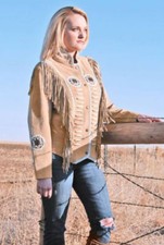 Women Beige Sweden Leather Jacket Antique American Fringes & Beads Coat Xs-4xl