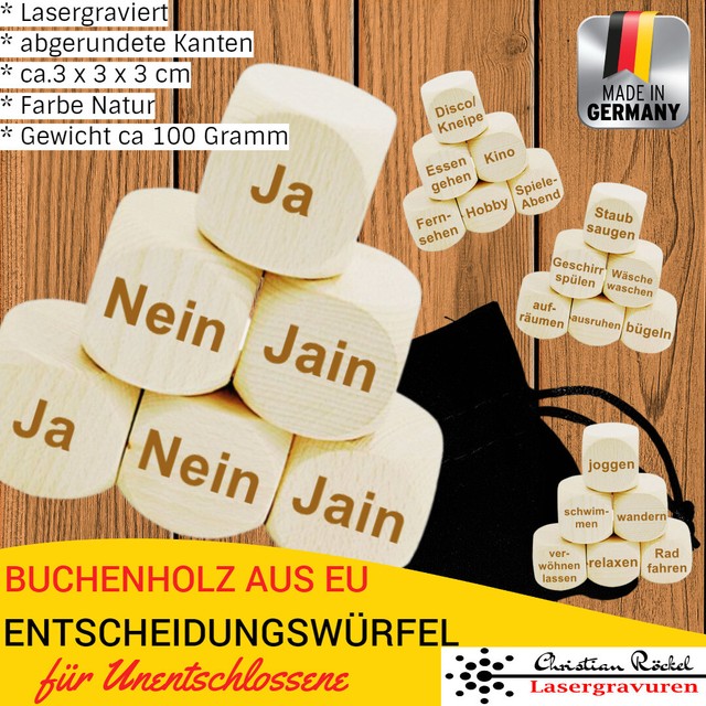 Entscheidungswürfel Holz Graviert Lustiges Geschenk Büro Gadget Anti Stress 30mm