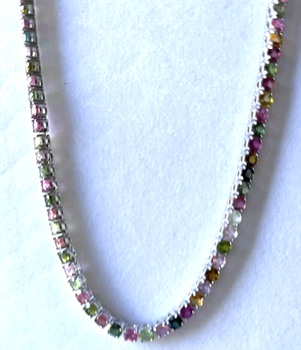 JTV 27.50 CTW Multi Tourmaline Sterling Tennis Necklace 20" New with tags! - Picture 5 of 8