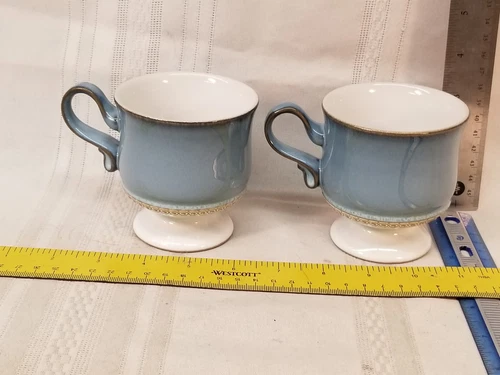 Lot Of 2 Blue Denby Castile England Footed Coffee Tea Cups Mugs EUC