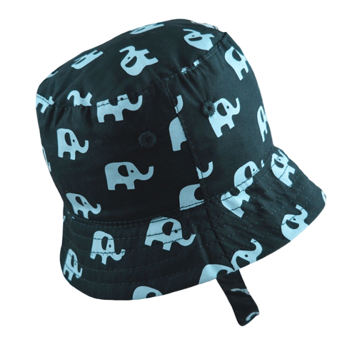 Baby Bucket Sun Hat with Chin Strap & Elephant Print Wide Brim 0-18 Months - Picture 12 of 26
